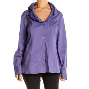 SOFT SURROUNDINGS Button-Up Shirt Womens Size Small Purple Moldable Ruffle Neck